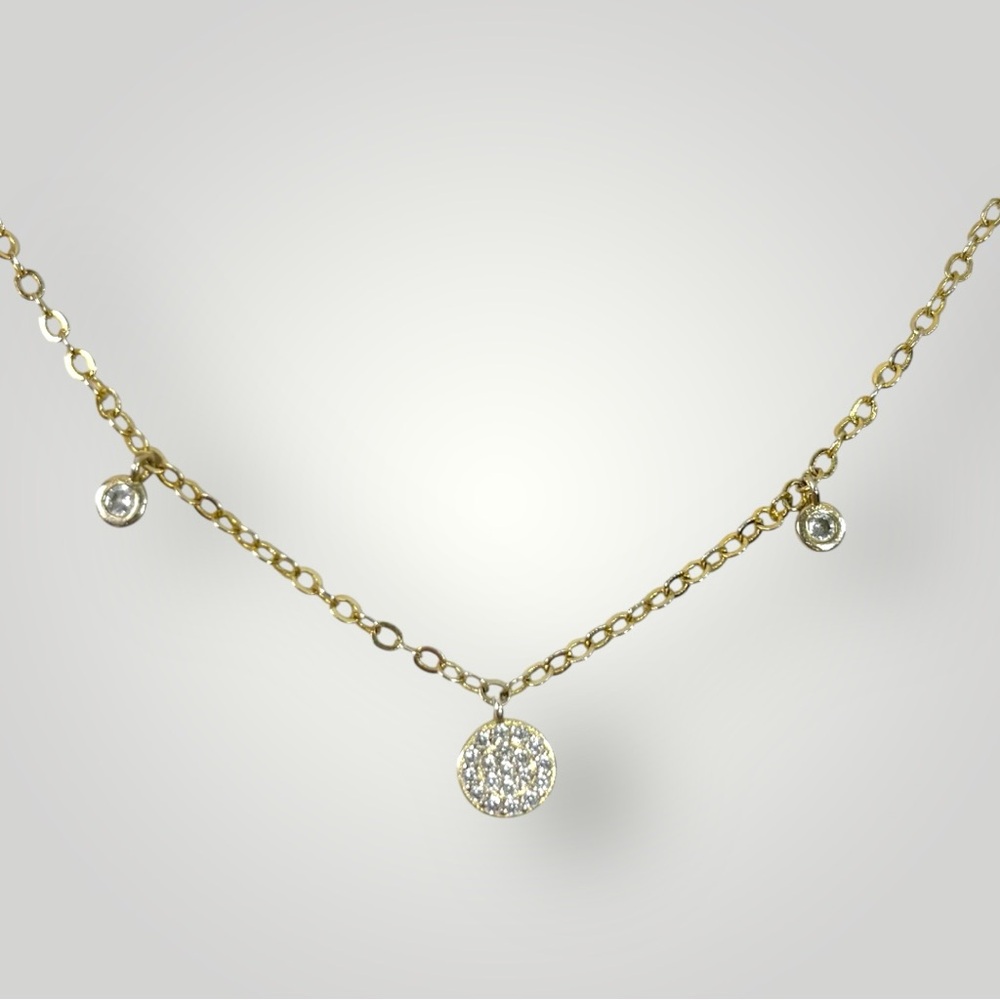 Cubic Zirconia Triple Disc Necklace Lobster Clasp 18” Adjustable